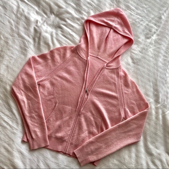 100% cashmere soft pink zip up hoodie - Picture 1 of 4